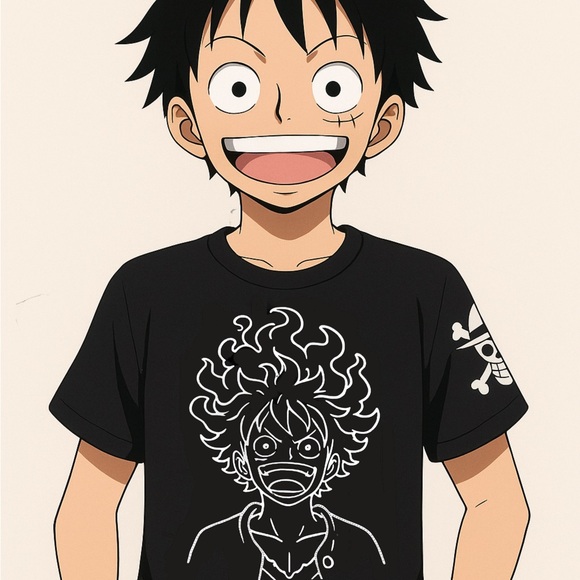 One Piece 5th Gear Luffy B&W Reflective Rhinestone T-Shirt - Picture 1 of 10